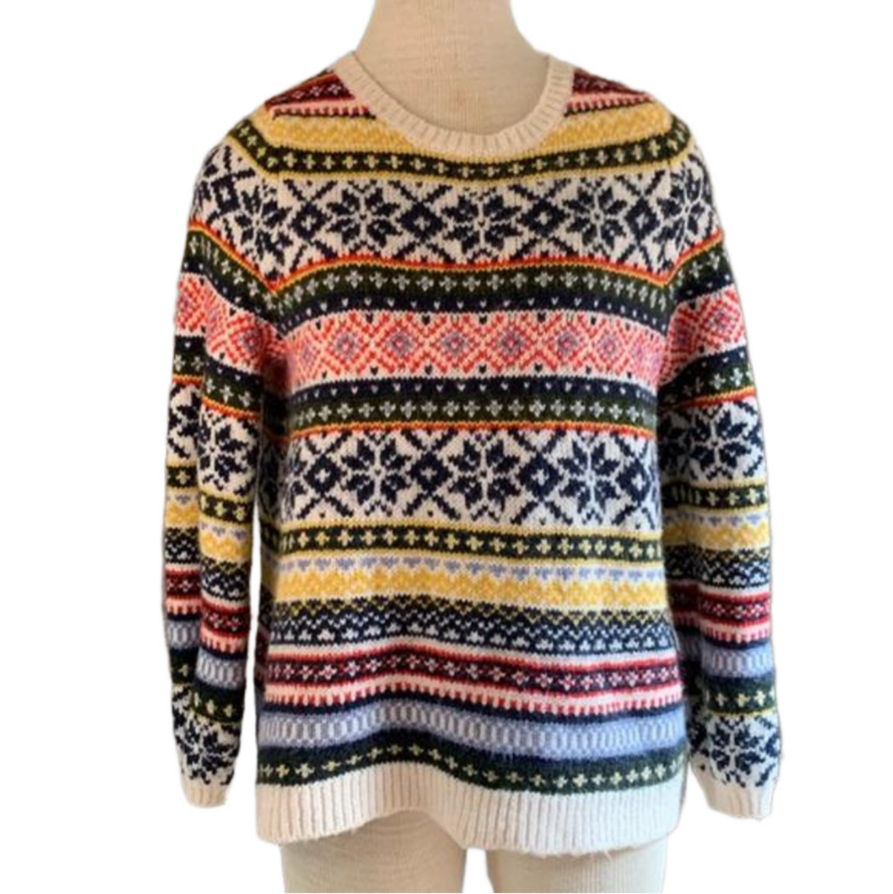 Old Navy sz M chunky crewneck fair isles patterned ski sweater